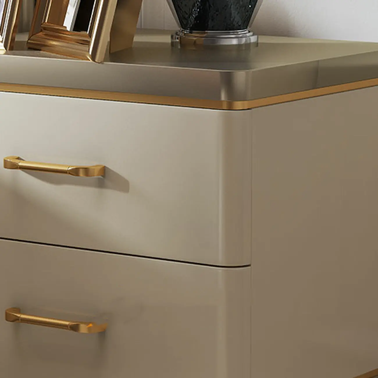 Glam Gold White Metallic Top 2-Drawer Nightstand Image - 3 | homeyfad