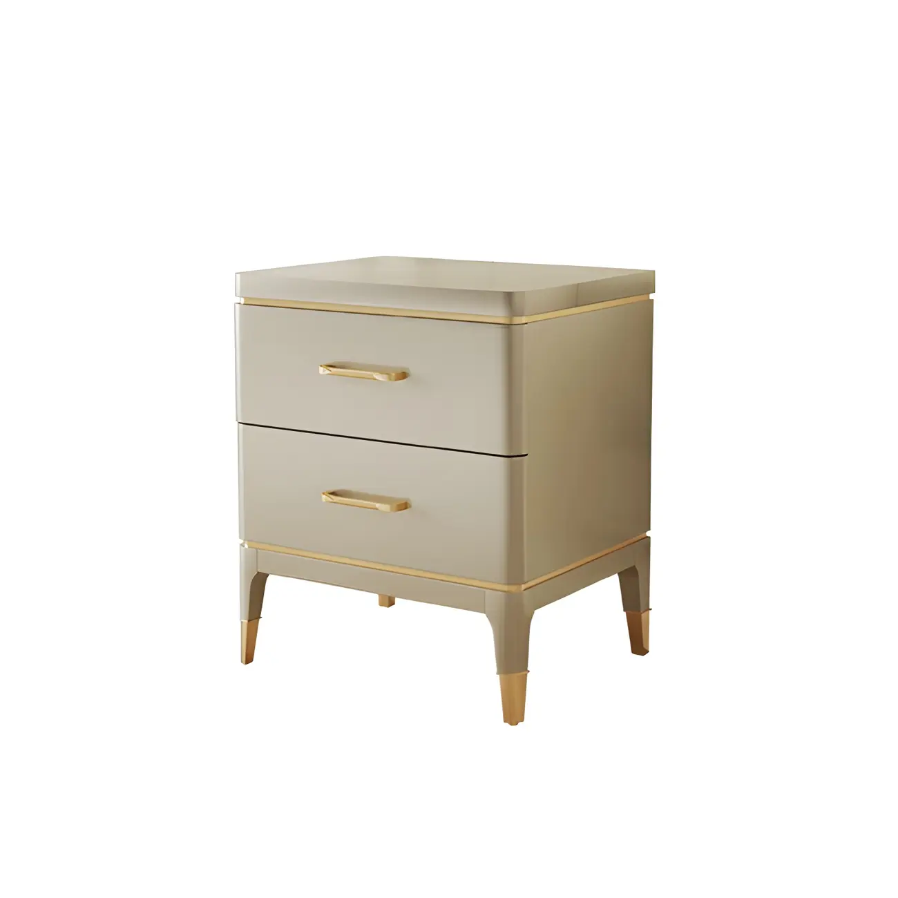 Glam Gold White Metallic Top 2-Drawer Nightstand Image - 7 | homeyfad