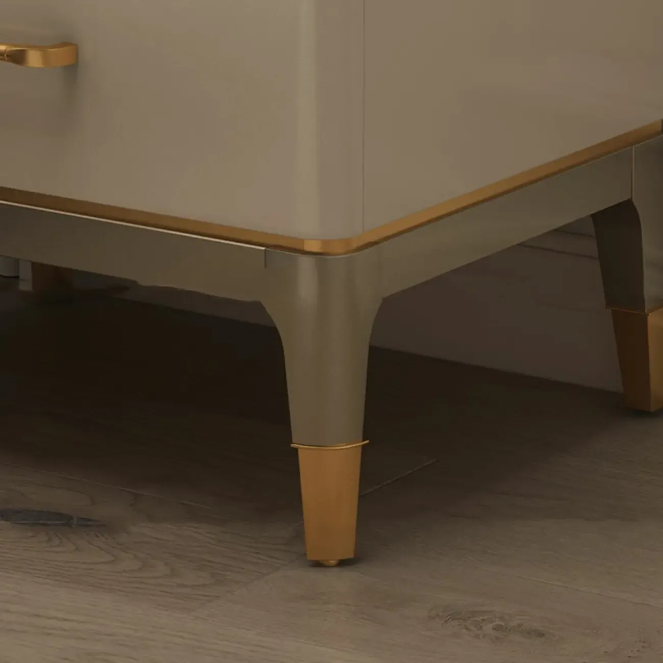 Glam Gold White Metallic Top 2-Drawer Nightstand Image - 4