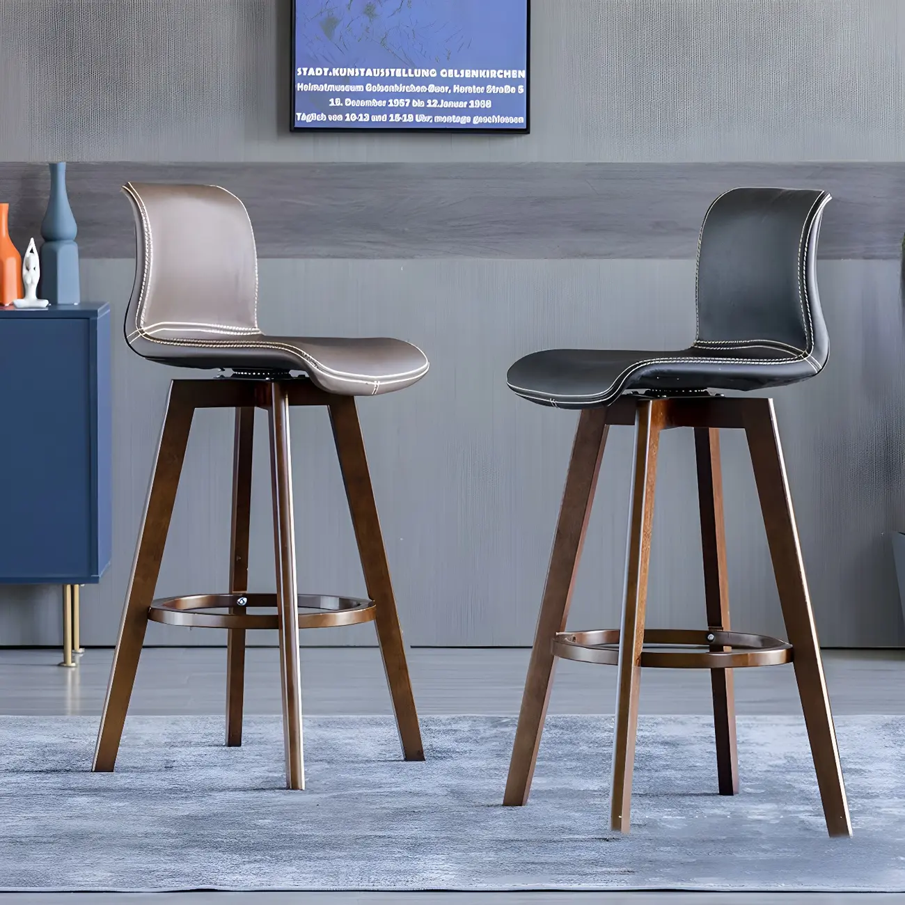 Saddle Leather Counter Height Low Back Swivel Bar Stools Image - 30 | homeyfad