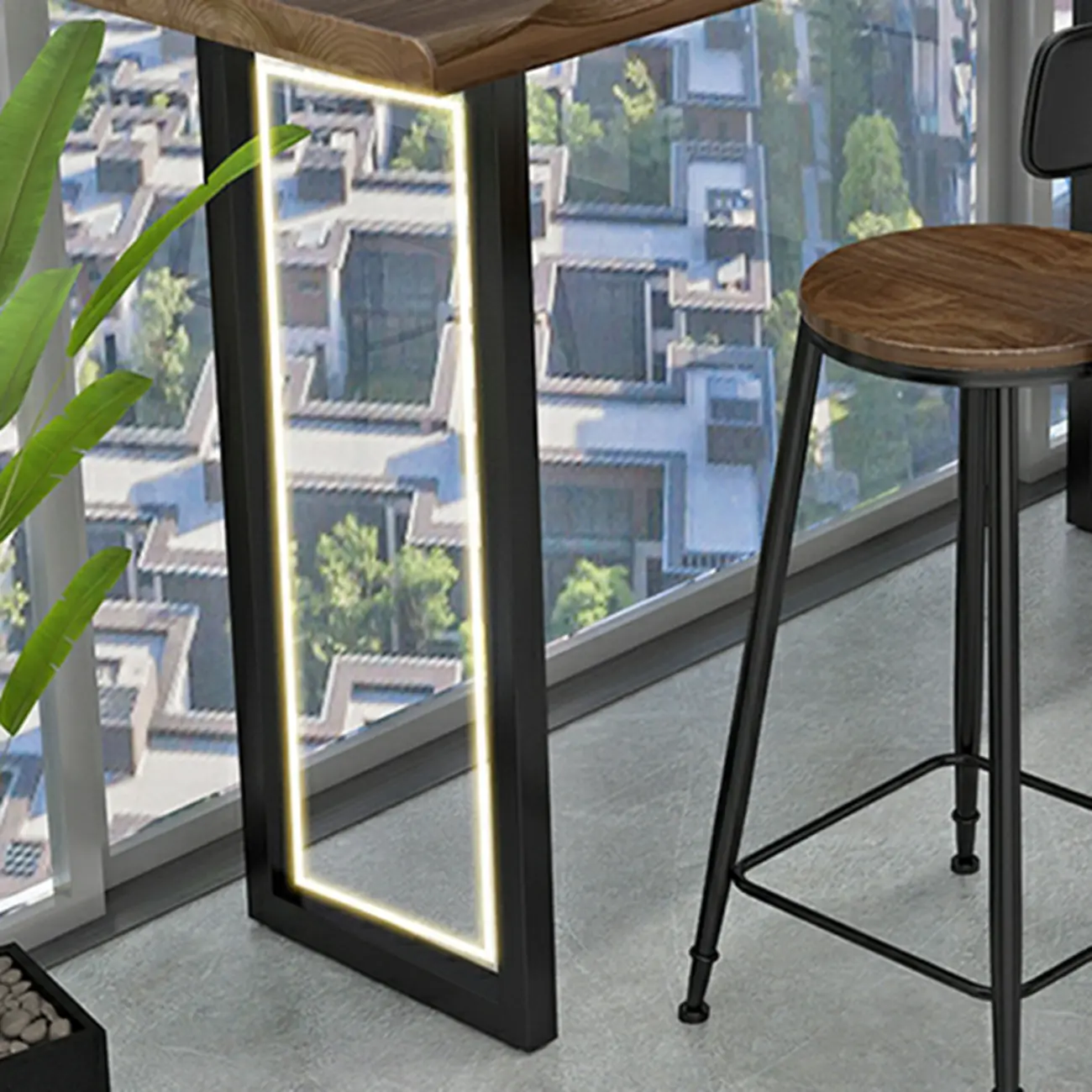 Modern Brown Pine Wood Top Iron Sled Bar Table  Image - 6 | homeyfad