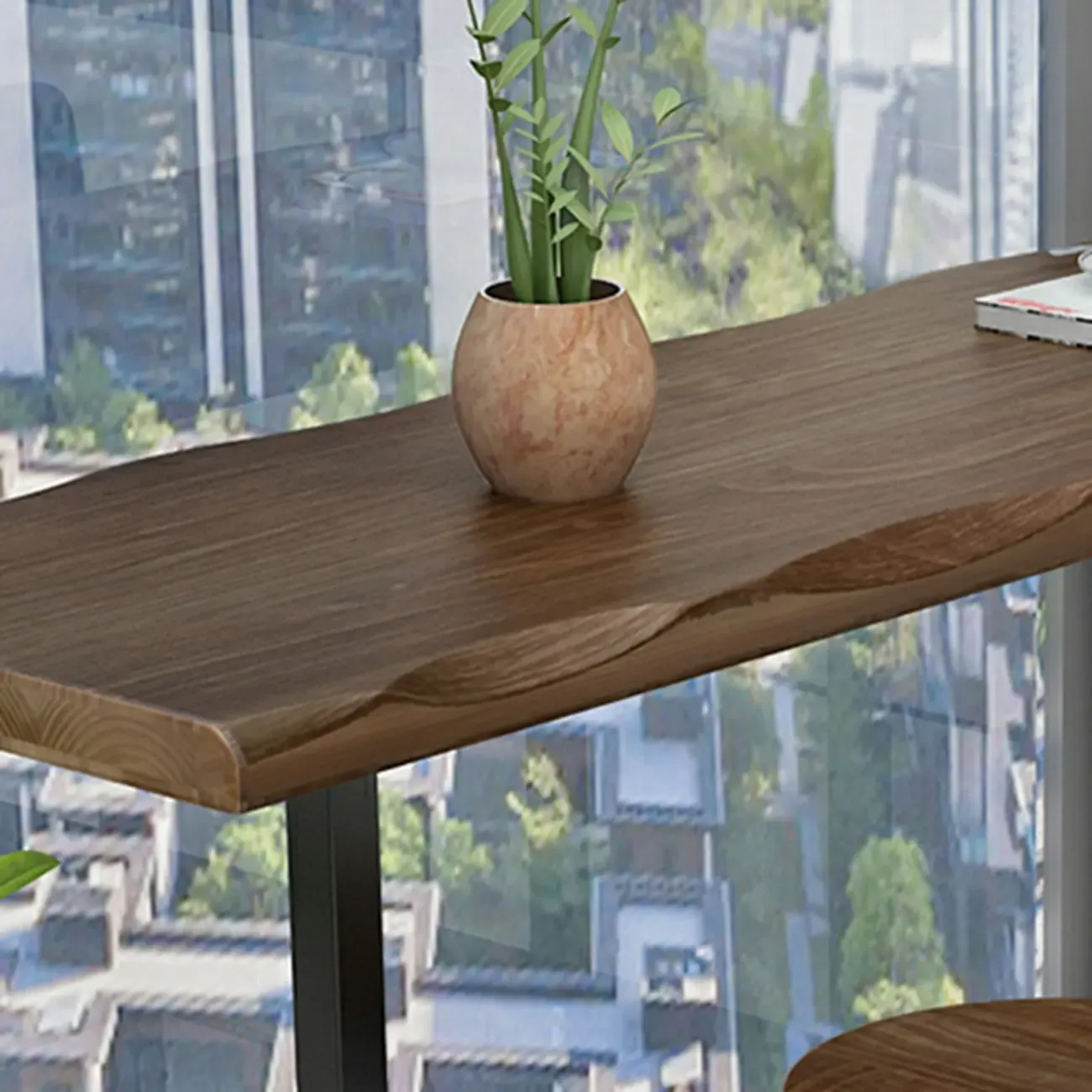 Modern Brown Pine Wood Top Iron Sled Bar Table  Image - 8