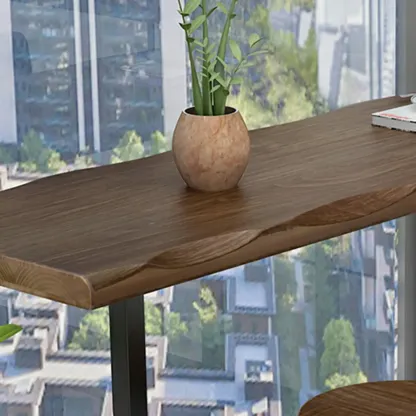 Modern Brown Pine Wood Top Iron Sled Bar Table  Image - 8