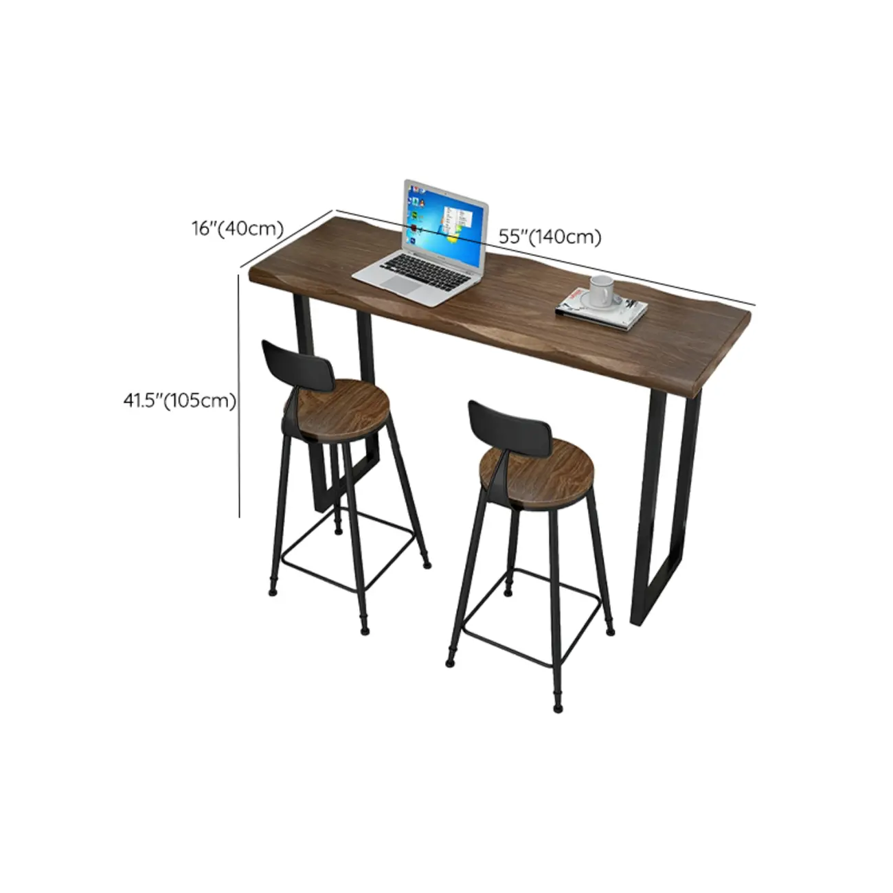 Modern Brown Pine Wood Top Iron Sled Bar Table  Image - 12 | homeyfad