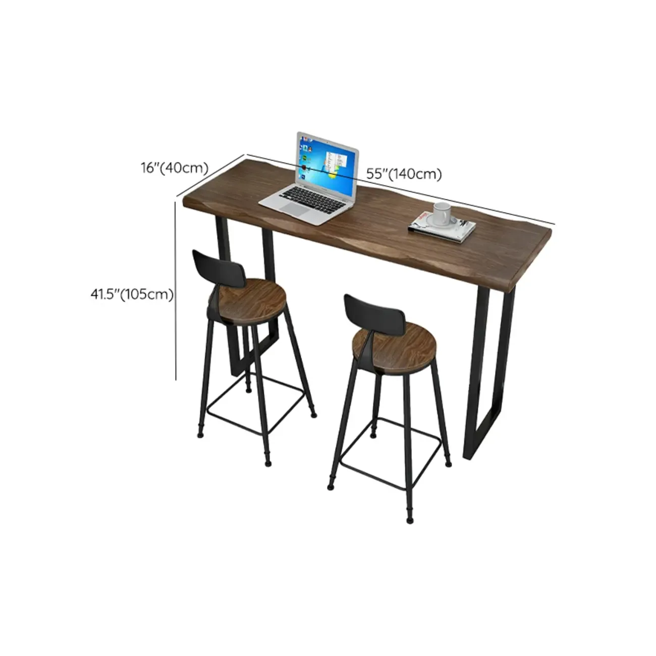 Modern Brown Pine Wood Top Iron Sled Bar Table  Image - 12