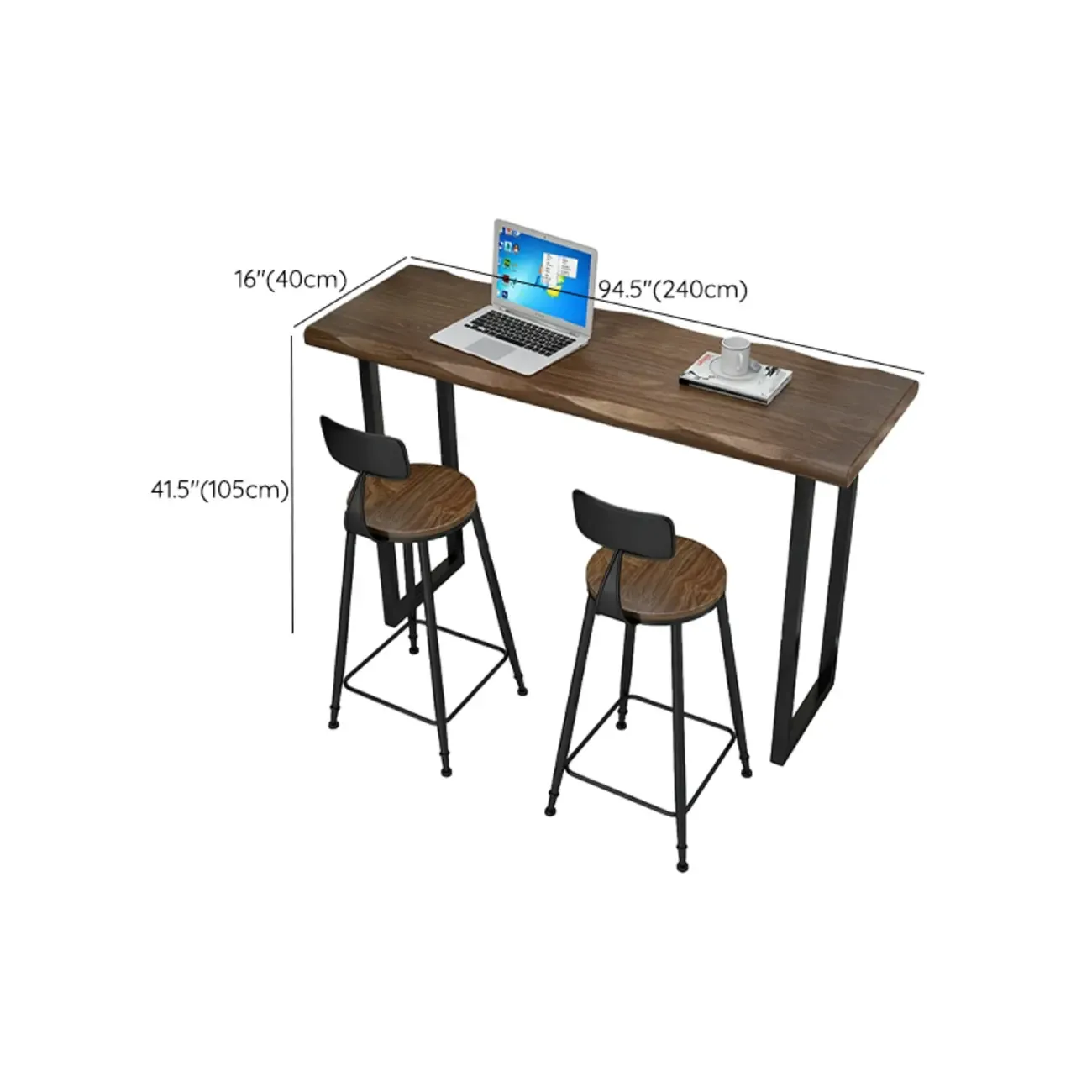 Modern Brown Pine Wood Top Iron Sled Bar Table  Image - 17