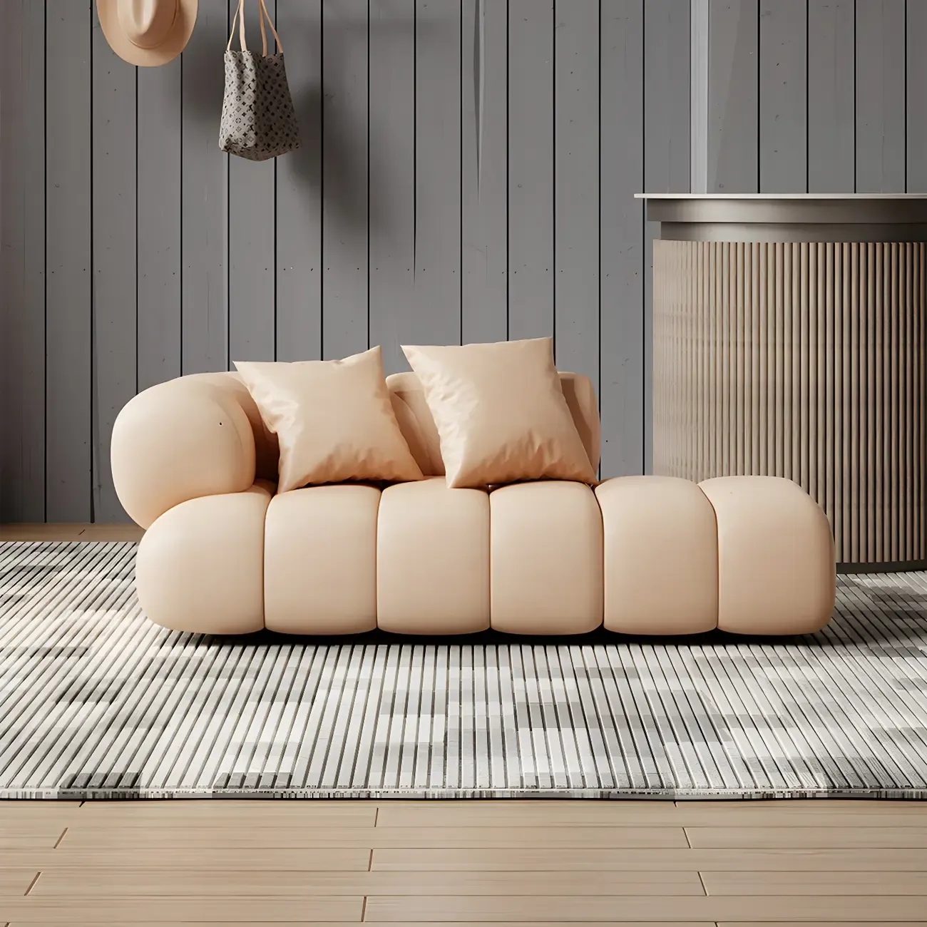 Modern Flannel Chaise Lounge with Tufted Seat for Living Room Image - 4