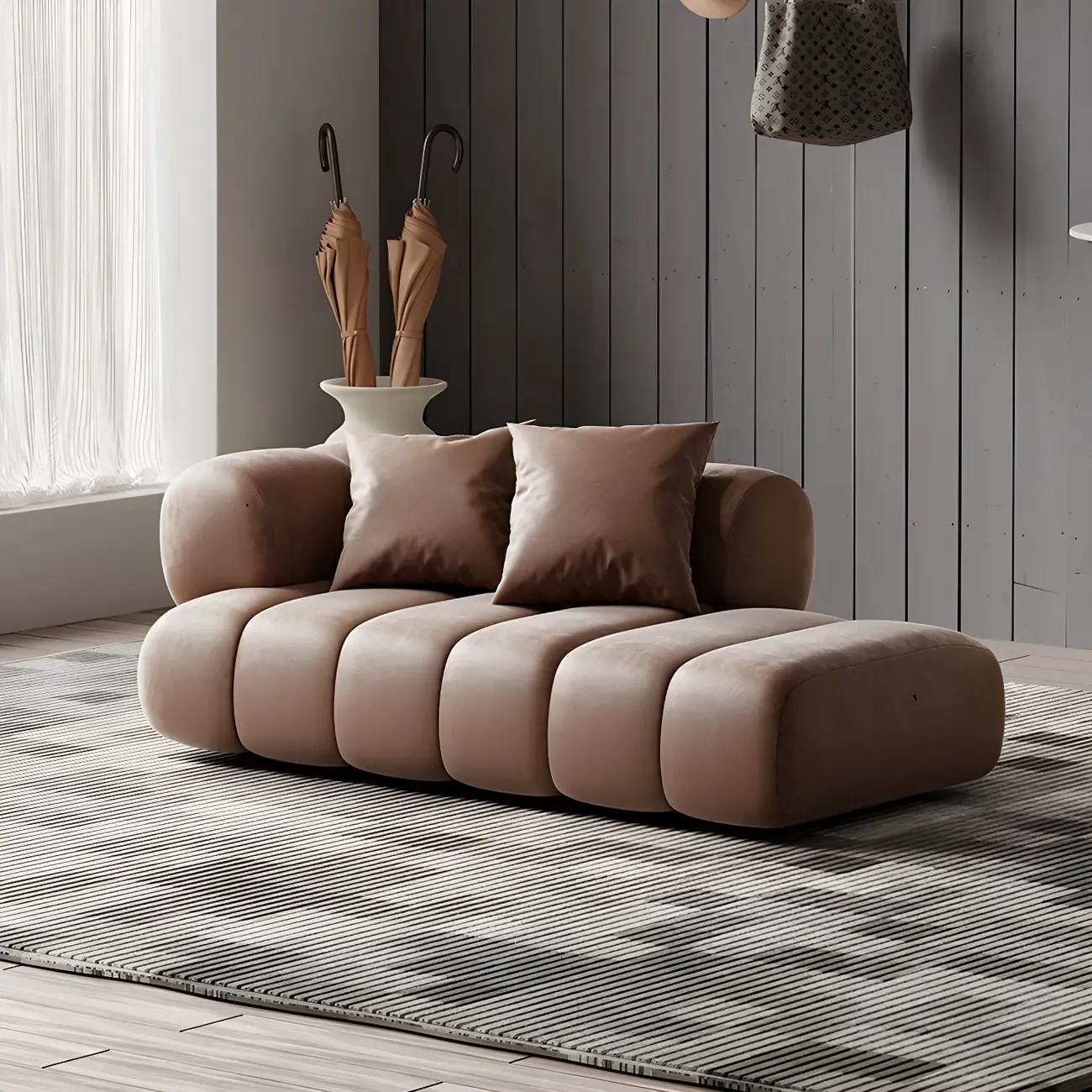 Modern Flannel Chaise Lounge with Tufted Seat for Living Room Image - 5