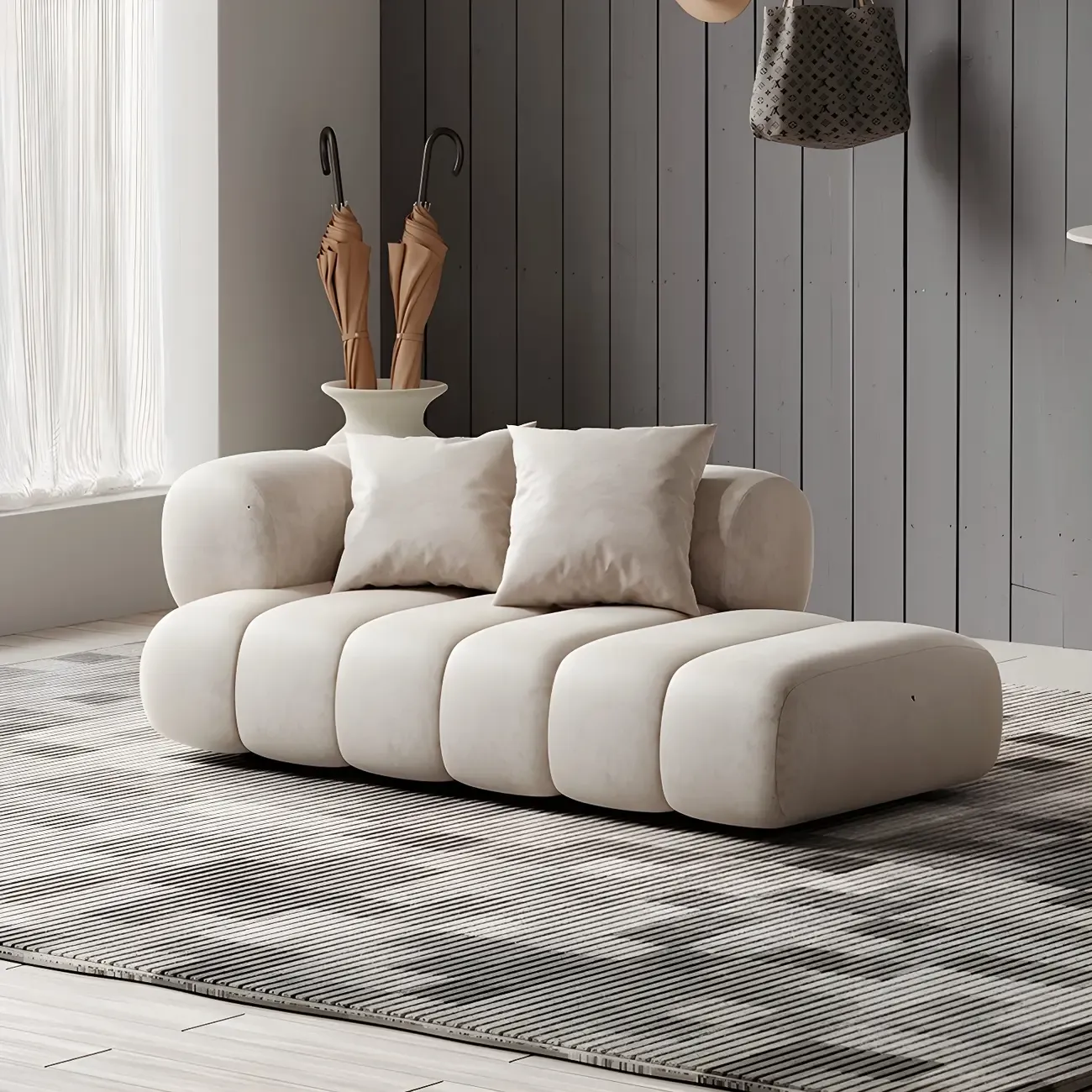 Modern Flannel Chaise Lounge with Tufted Seat for Living Room Image - 9