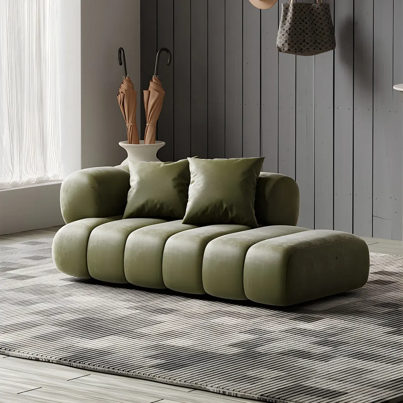 Modern Flannel Chaise Lounge with Tufted Seat for Living Room Image - 11