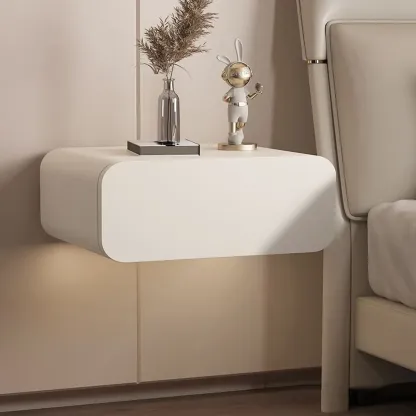 Modern Solid Wood Rock Slab Top Wall-Mounted Nightstand Image - 1