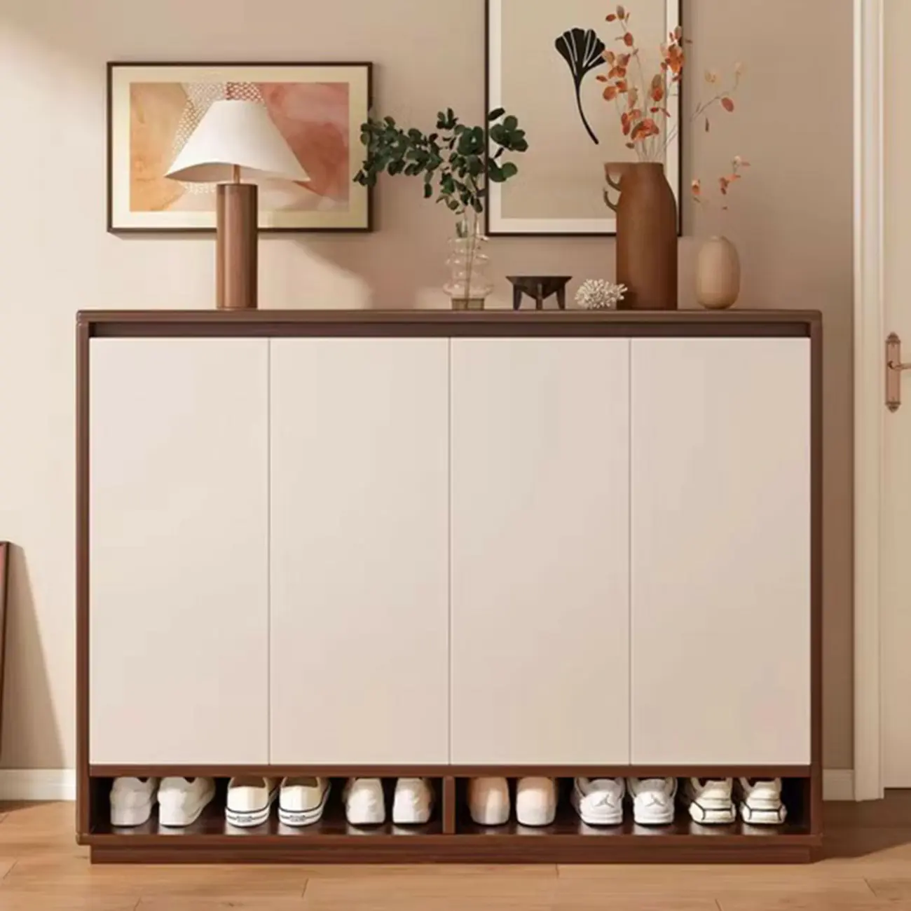 Entryway Rectangular Adjustable Wood Shoe Cabinet with Door Image - 1 | homeyfad