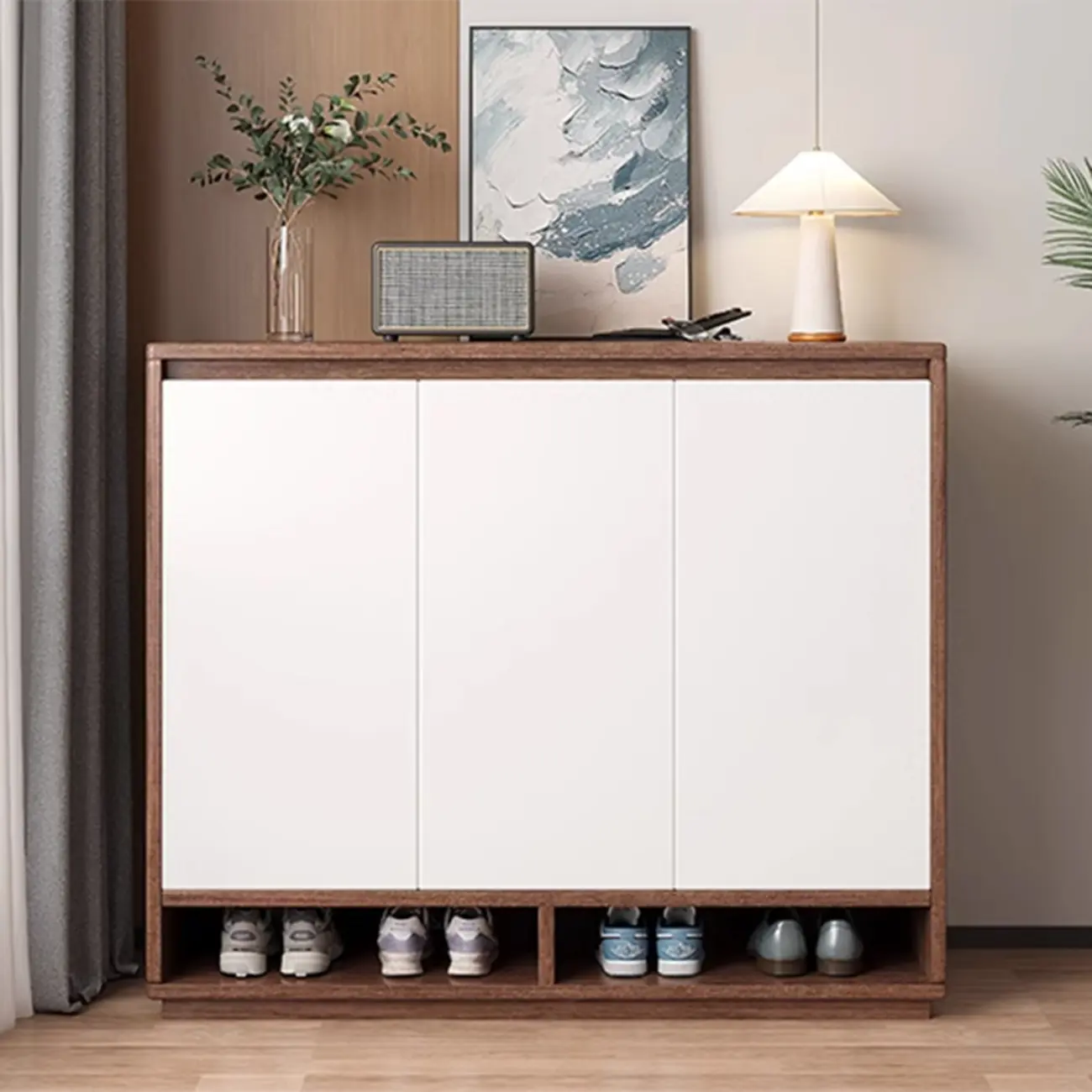 Entryway Rectangular Adjustable Wood Shoe Cabinet with Door Image - 4 | homeyfad