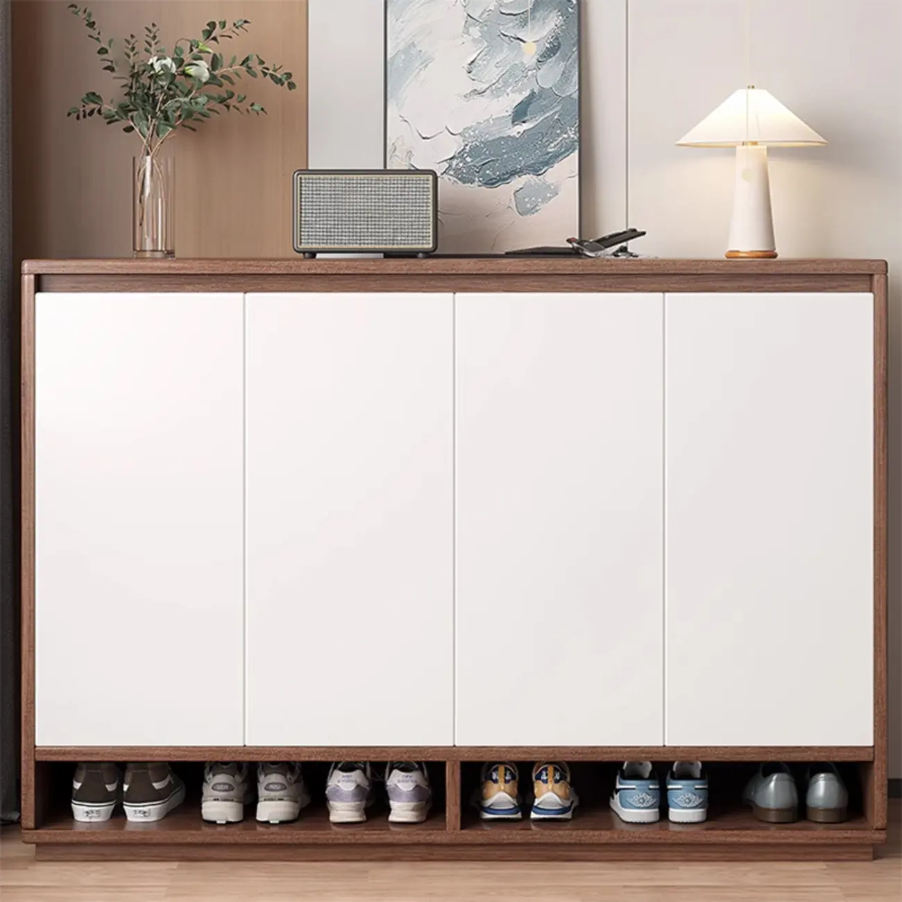 Entryway Rectangular Adjustable Wood Shoe Cabinet with Door Image - 5 | homeyfad