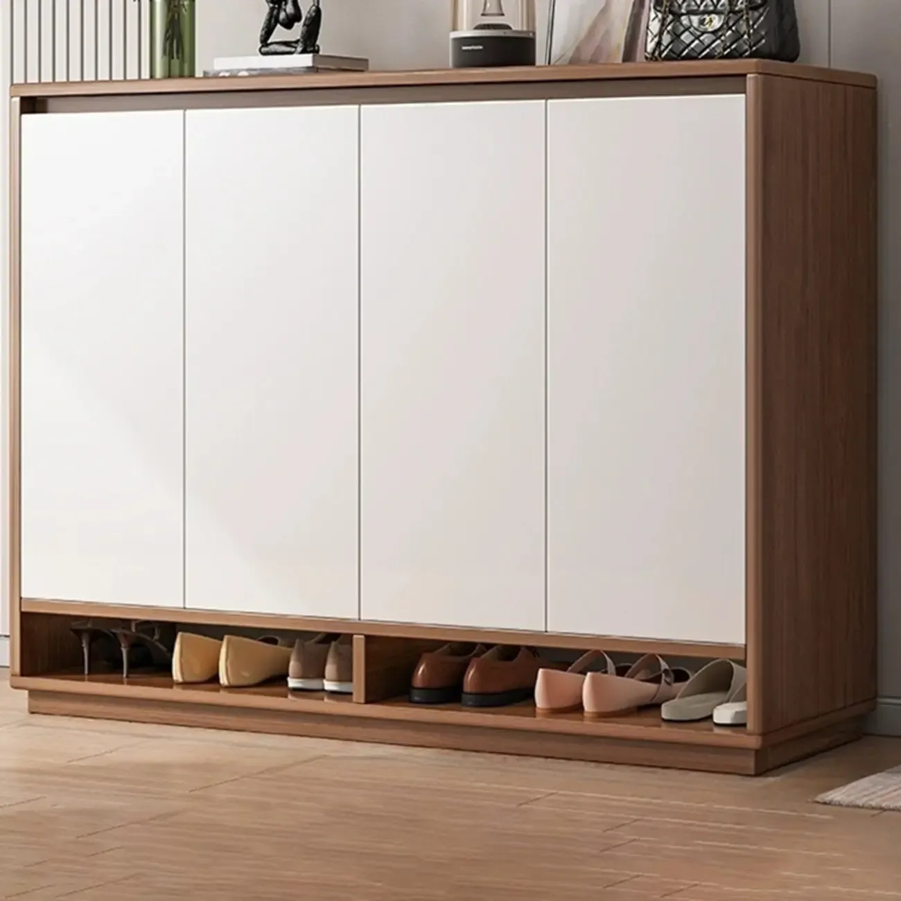 Entryway Rectangular Adjustable Wood Shoe Cabinet with Door Image - 13