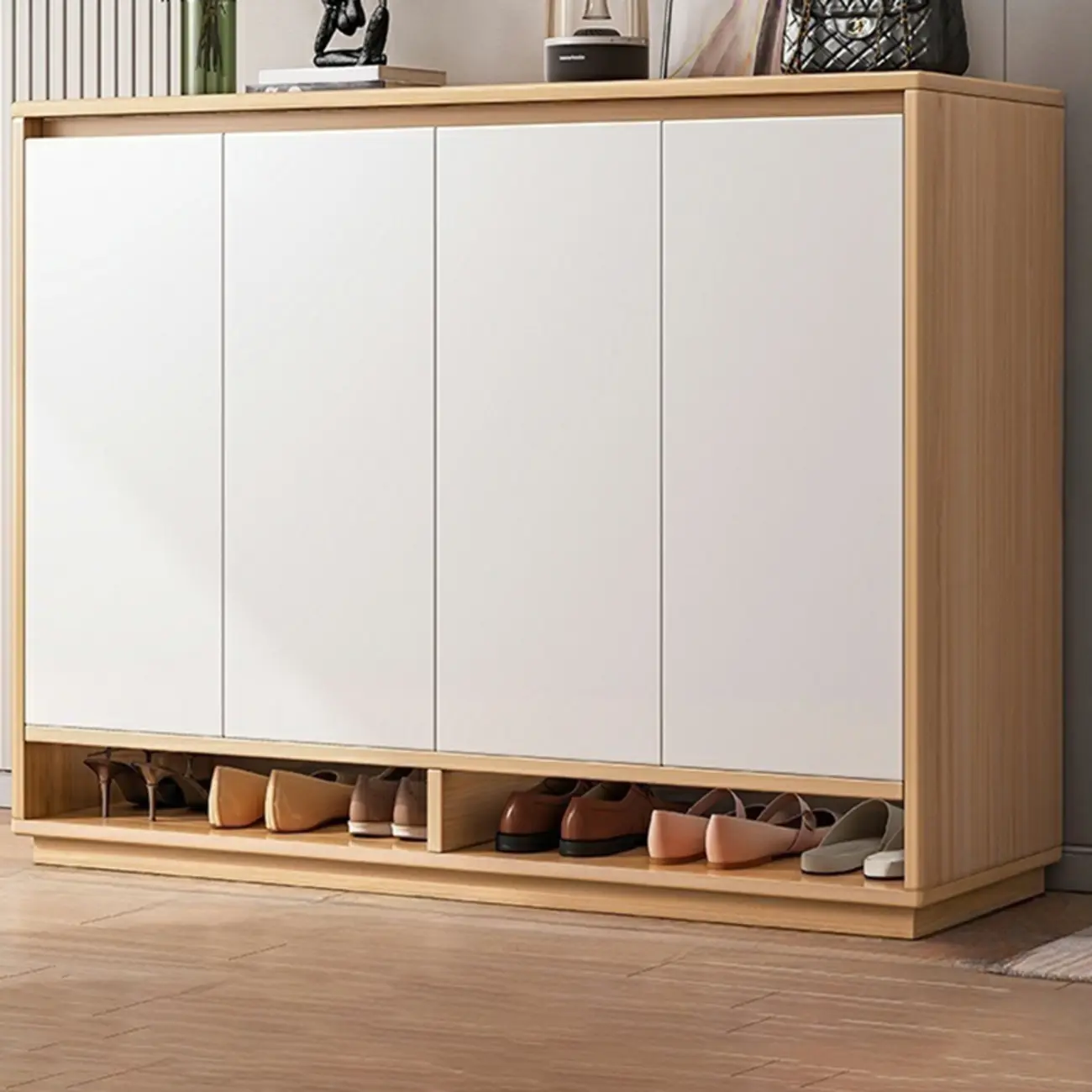 Entryway Rectangular Adjustable Wood Shoe Cabinet with Door Image - 15 | homeyfad