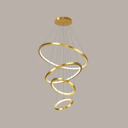 Modern Gold Ring Stairwell Chandelier Warm Light LED Image - 5