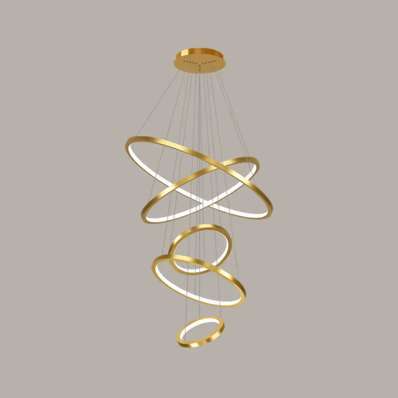 Modern Gold Ring Stairwell Chandelier Warm Light LED Image - 6