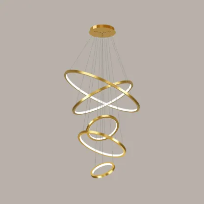 Modern Gold Ring Stairwell Chandelier Warm Light LED Image - 6