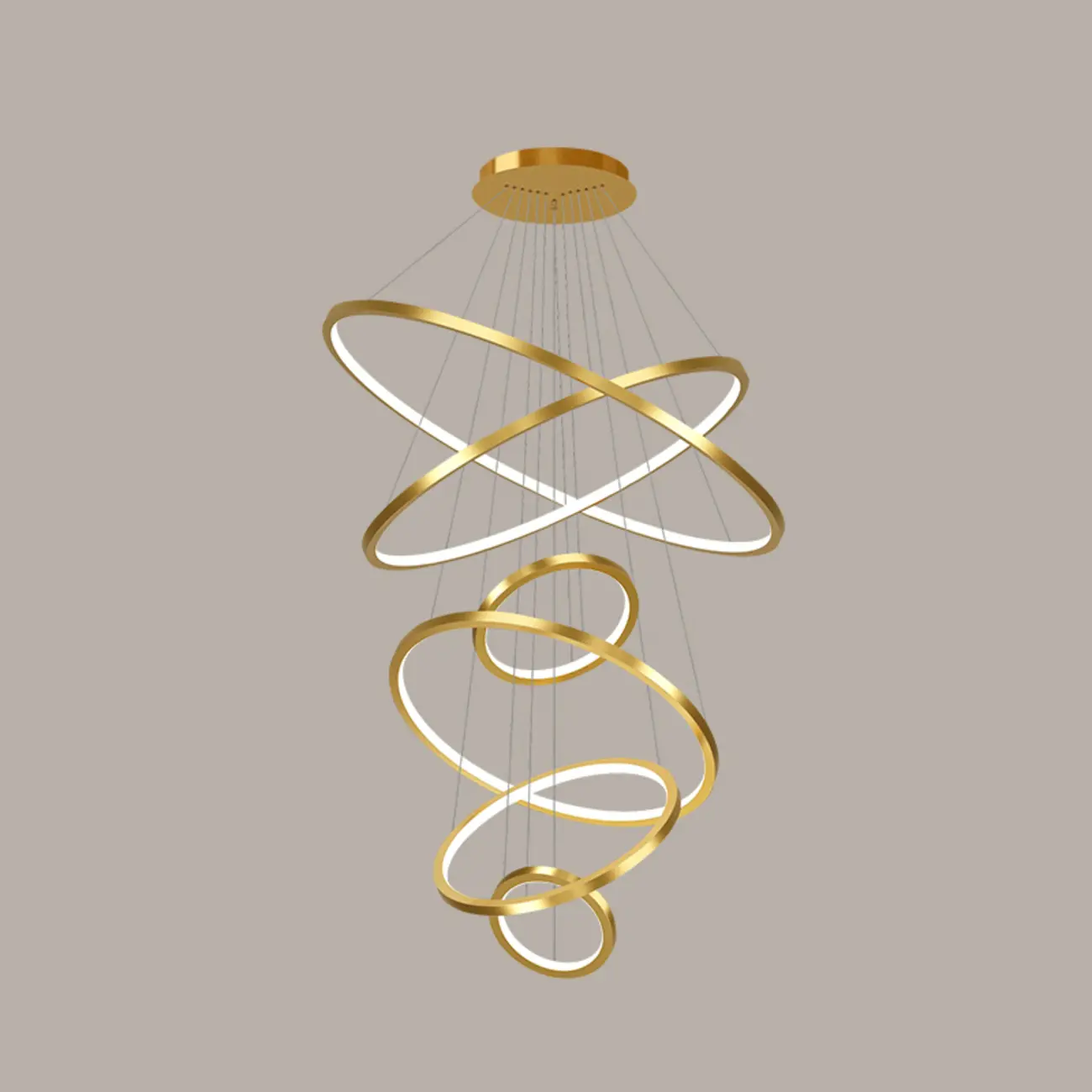 Modern Gold Ring Stairwell Chandelier Warm Light LED Image - 7 | homeyfad