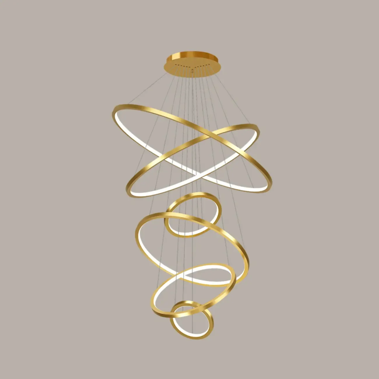 Modern Gold Ring Stairwell Chandelier Warm Light LED Image - 7