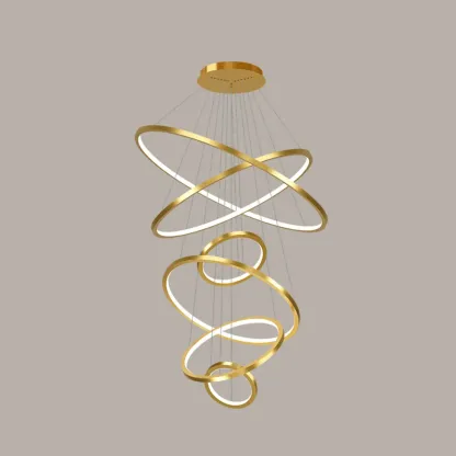 Modern Gold Ring Stairwell Chandelier Warm Light LED Image - 7