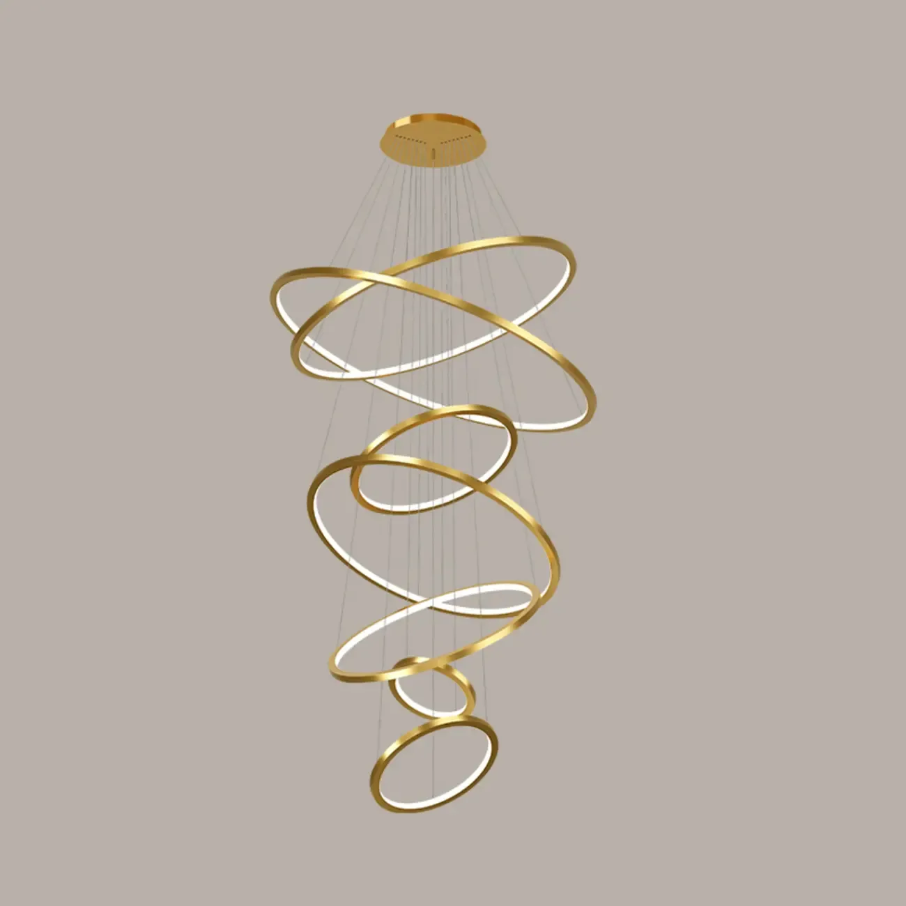 Modern Gold Ring Stairwell Chandelier Warm Light LED Image - 8