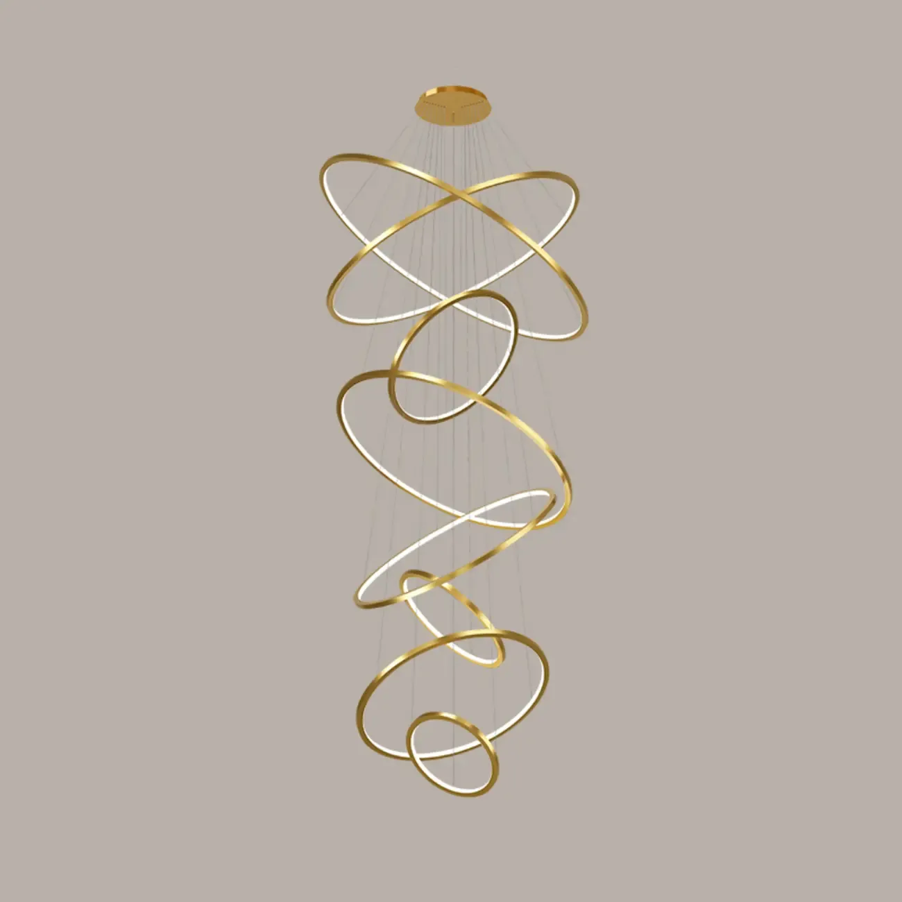 Modern Gold Ring Stairwell Chandelier Warm Light LED Image - 9