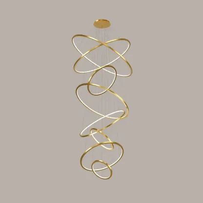 Modern Gold Ring Stairwell Chandelier Warm Light LED Image - 9