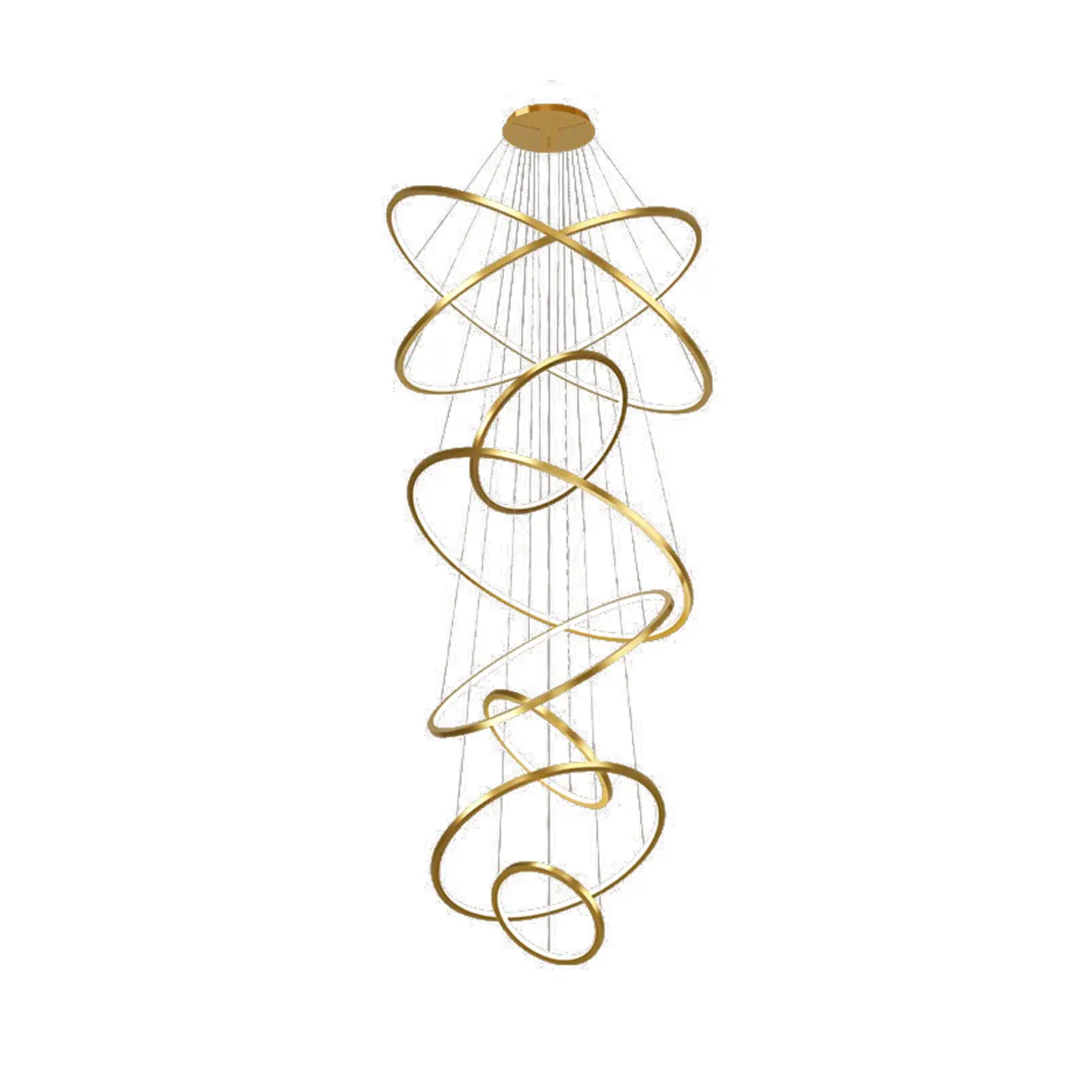 Modern Gold Ring Stairwell Chandelier Warm Light LED Image - 10 | homeyfad