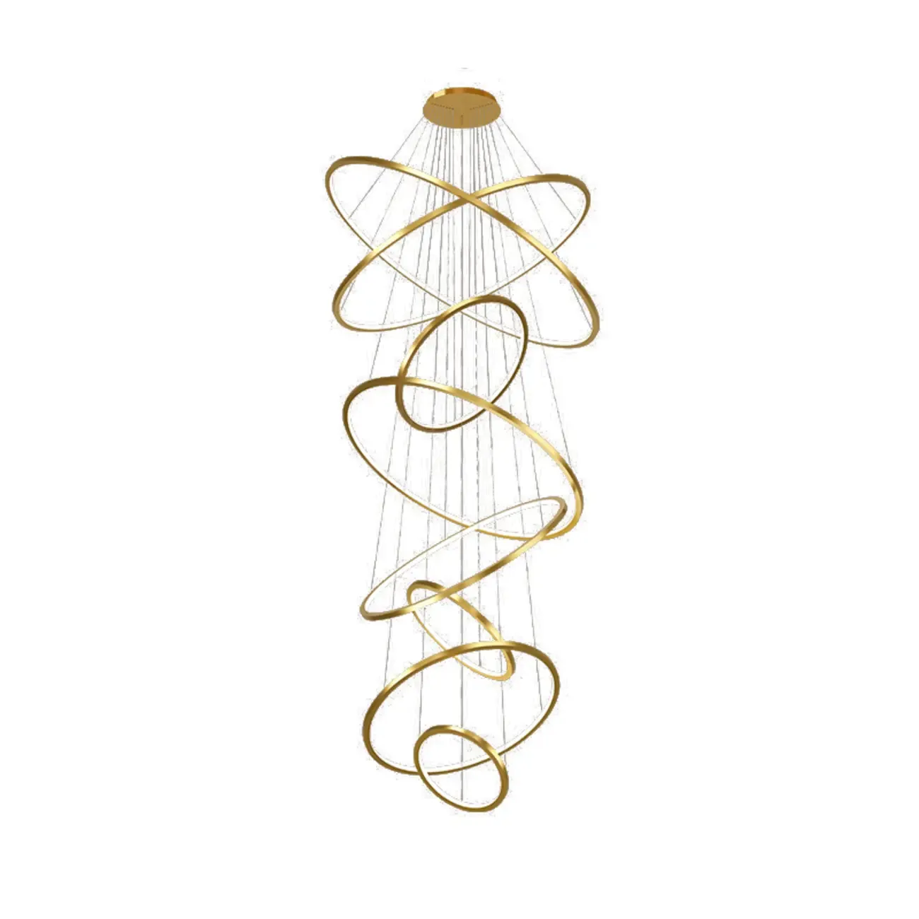 Modern Gold Ring Stairwell Chandelier Warm Light LED Image - 10