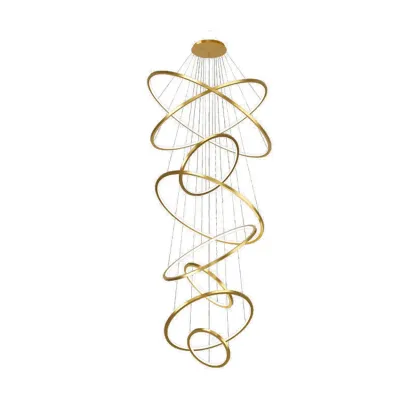 Modern Gold Ring Stairwell Chandelier Warm Light LED Image - 10