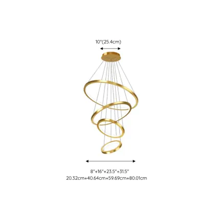 Modern Gold Ring Stairwell Chandelier Warm Light LED #size