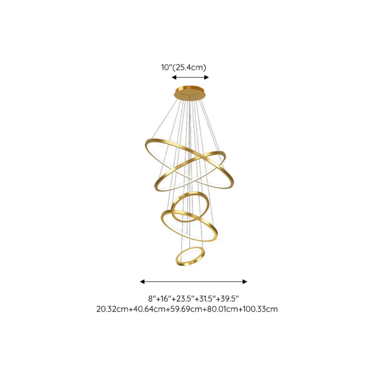 Modern Gold Ring Stairwell Chandelier Warm Light LED Image - 16