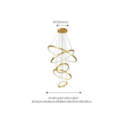 Modern Gold Ring Stairwell Chandelier Warm Light LED Image - 16