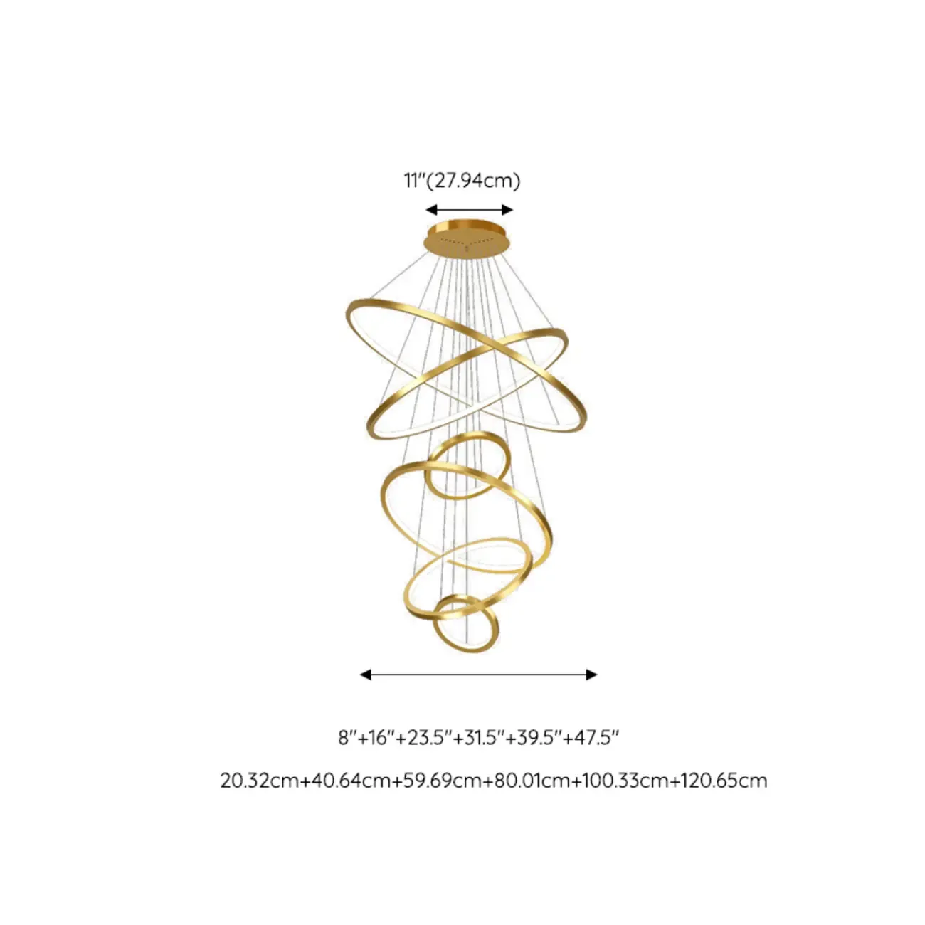 Modern Gold Ring Stairwell Chandelier Warm Light LED Image - 17