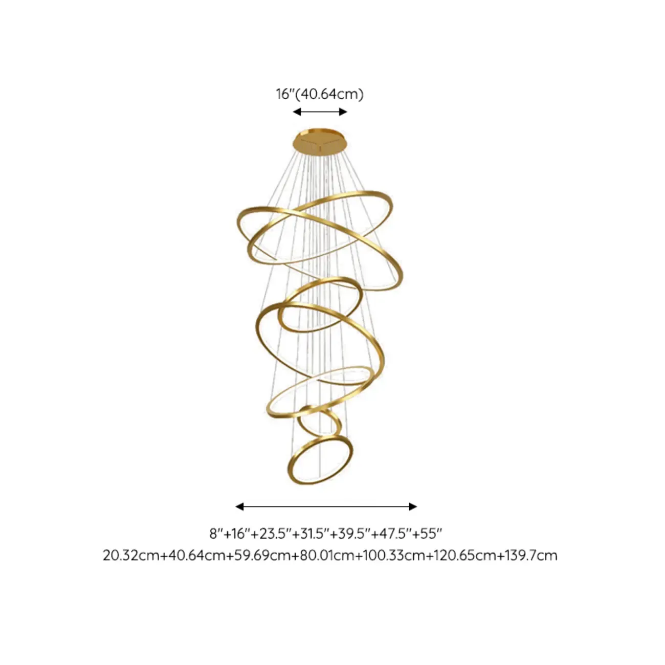 Modern Gold Ring Stairwell Chandelier Warm Light LED Image - 18