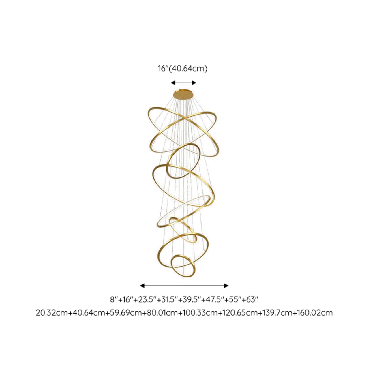 Modern Gold Ring Stairwell Chandelier Warm Light LED Image - 19 | homeyfad