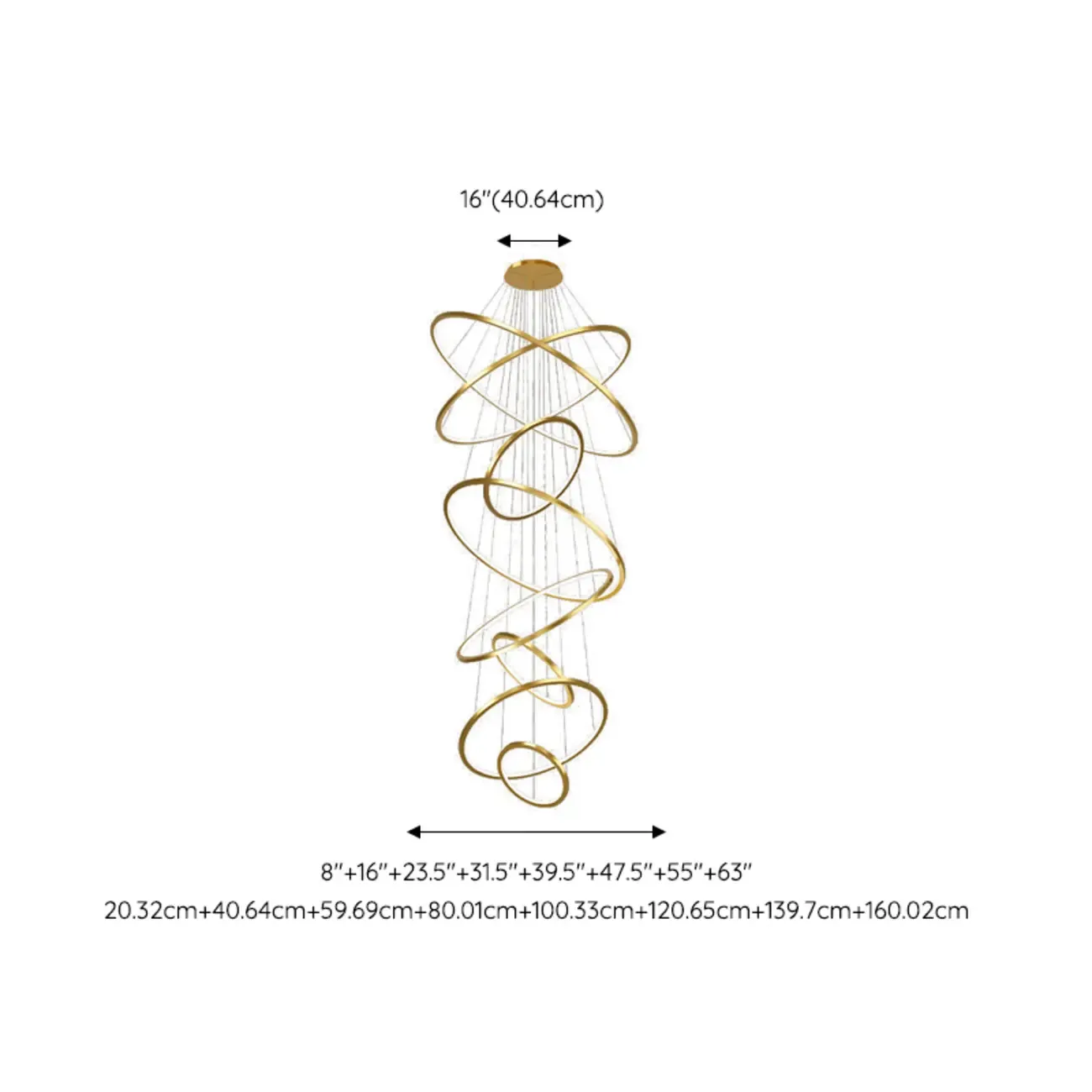 Modern Gold Ring Stairwell Chandelier Warm Light LED Image - 19