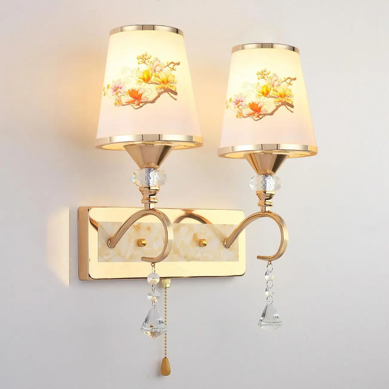 Modern Gold Glass LED Wall Sconce with Crystal Decoration | homeyfad