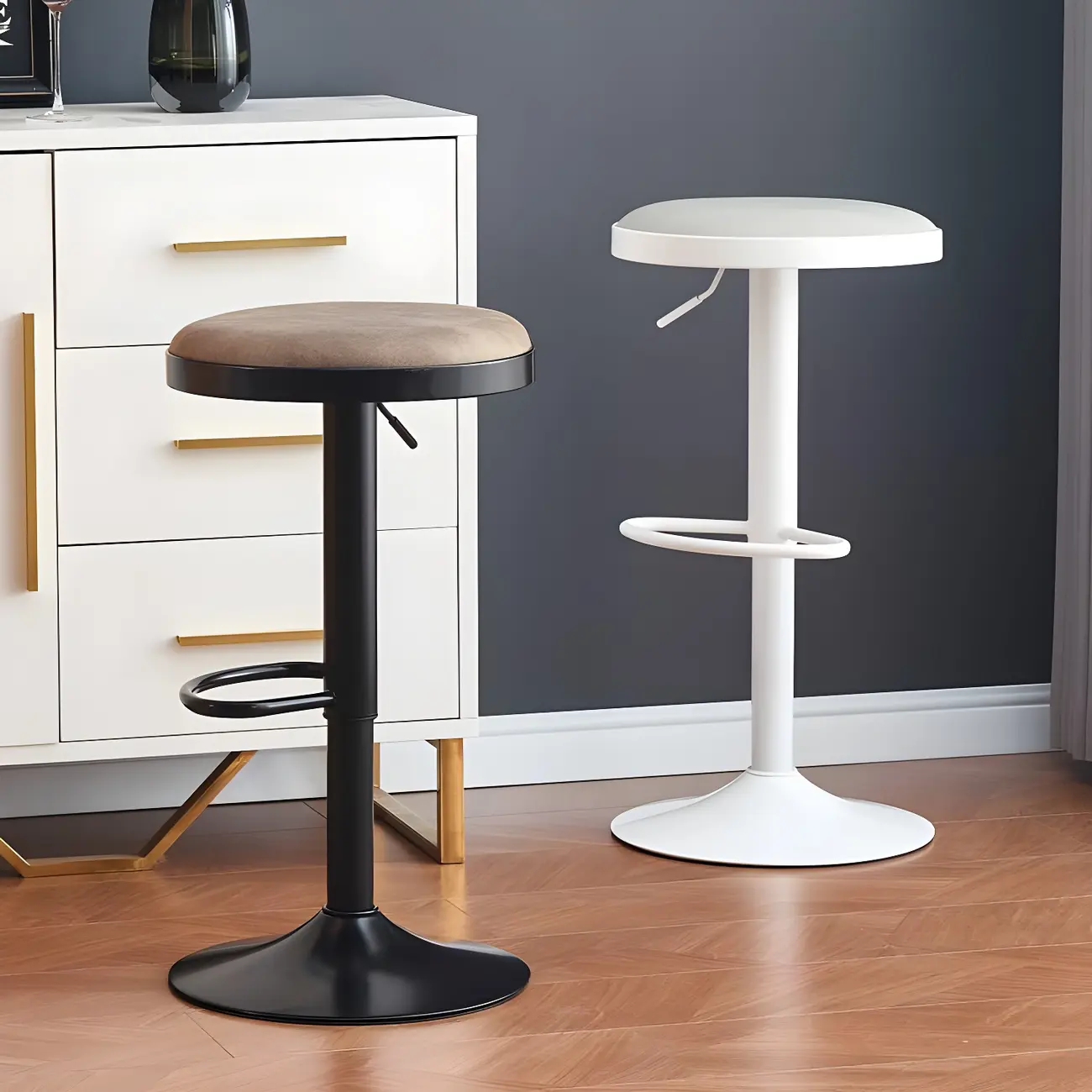 Retro Metal Swivel Bar Stools with Cushions for Home Image - 1 | homeyfad
