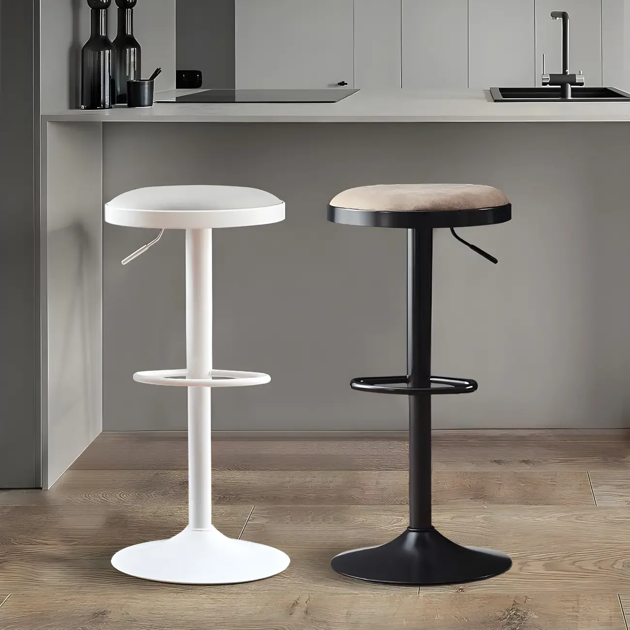 Retro Metal Swivel Bar Stools with Cushions for Home Image - 4