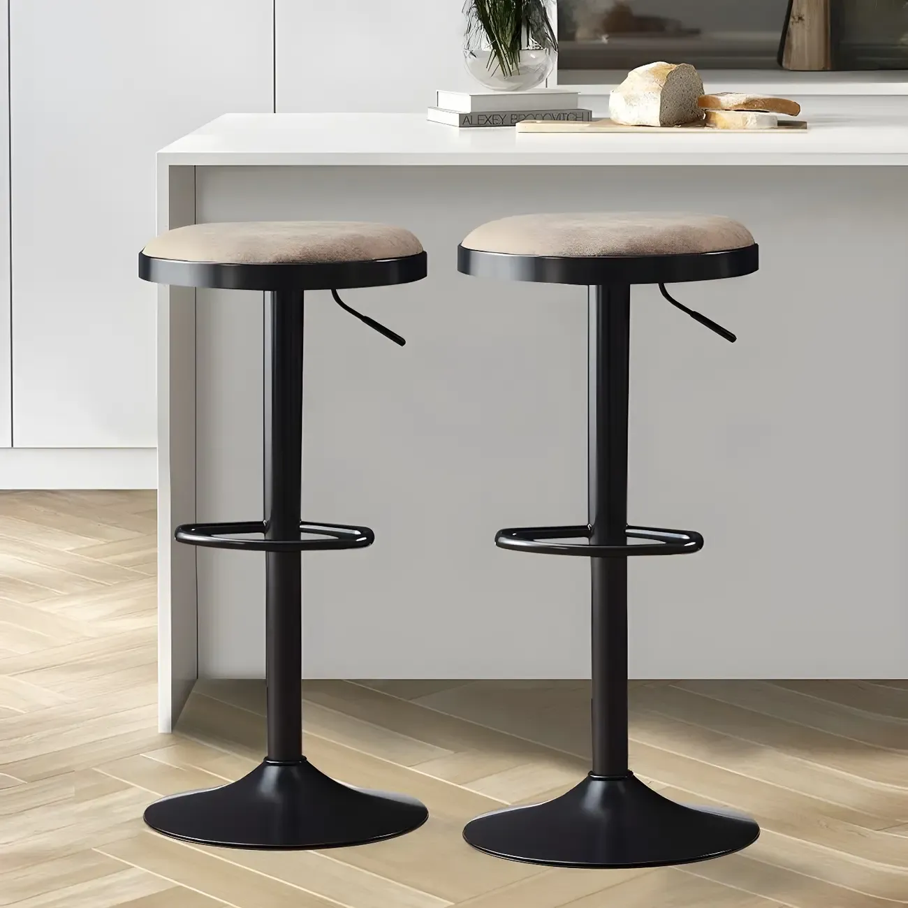 Retro Metal Swivel Bar Stools with Cushions for Home Image - 5