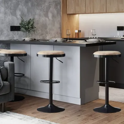 Retro Metal Swivel Bar Stools with Cushions for Home Image - 13
