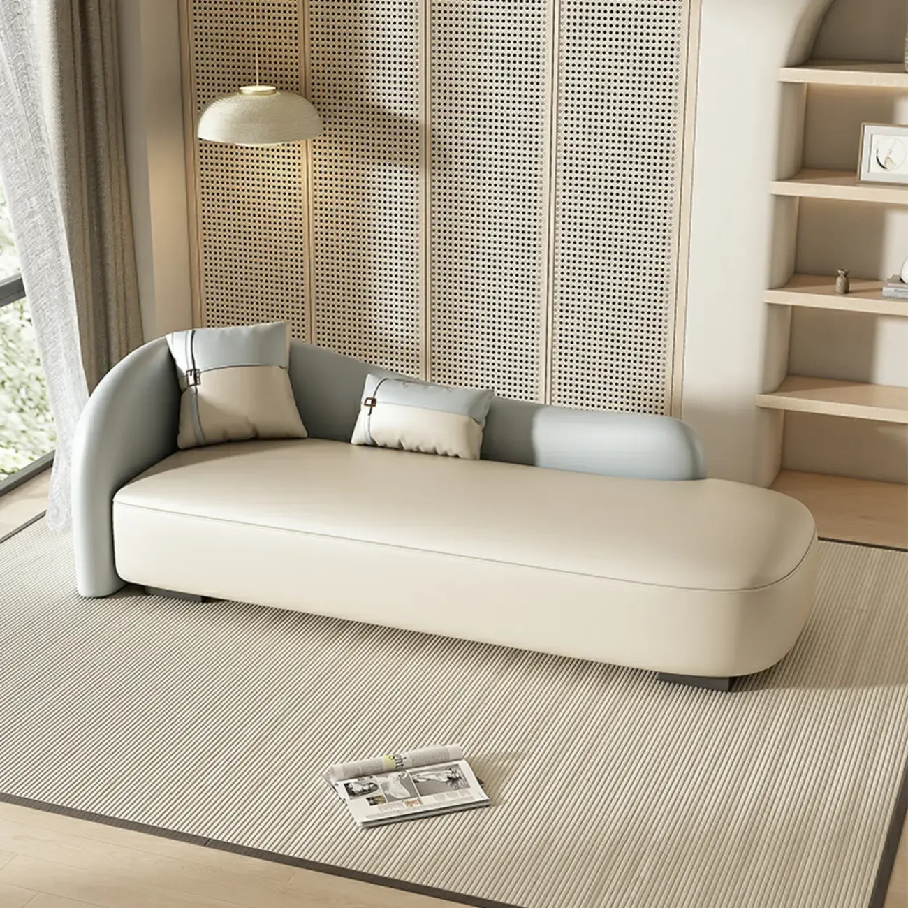 Classic Faux Leather Chaise Lounge with Pillows for Living Room Image - 2