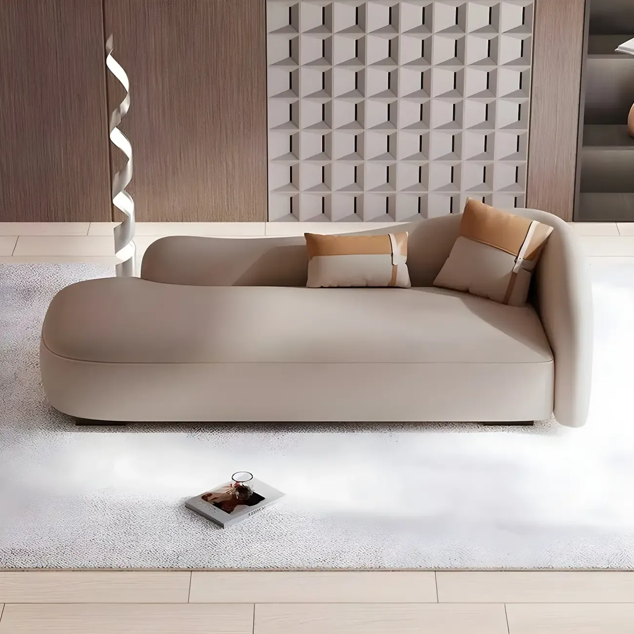 Classic Faux Leather Chaise Lounge with Pillows for Living Room Image - 4