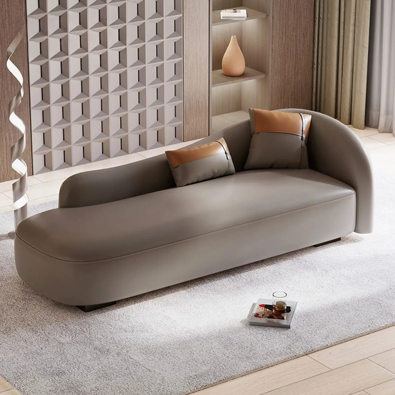 Classic Faux Leather Chaise Lounge with Pillows for Living Room Image - 5 | homeyfad