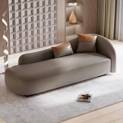 Classic Faux Leather Chaise Lounge with Pillows for Living Room Image - 5