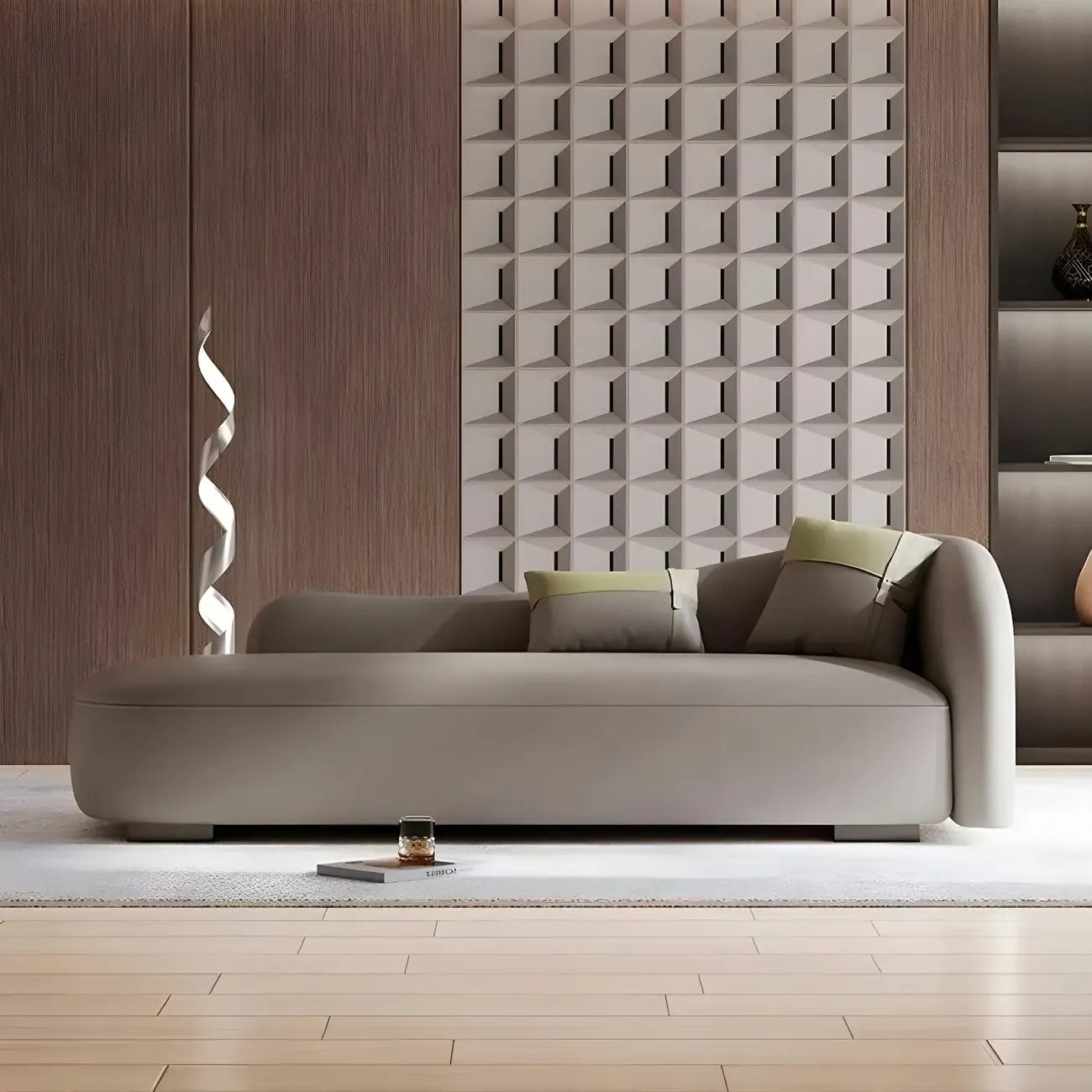Classic Faux Leather Chaise Lounge with Pillows for Living Room Image - 6