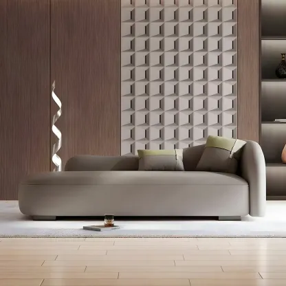 Classic Faux Leather Chaise Lounge with Pillows for Living Room Image - 6